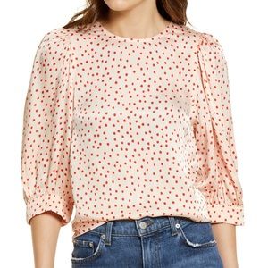 Samsoe & Samsoe Celestina Pearl Drops Blouse Pink Satin Puff Sleeves